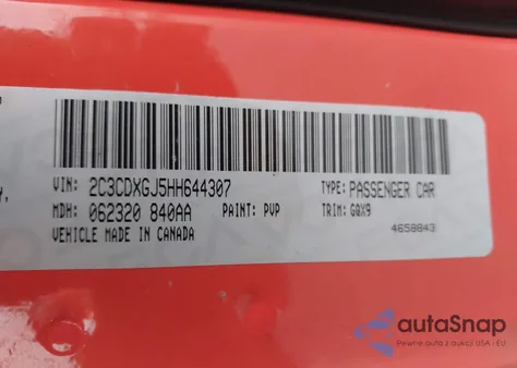 2017 Dodge Charger R/T Scat Pack Rwd z USA, uszkodzony, nr VIN 2C3CDXGJ5HH644307